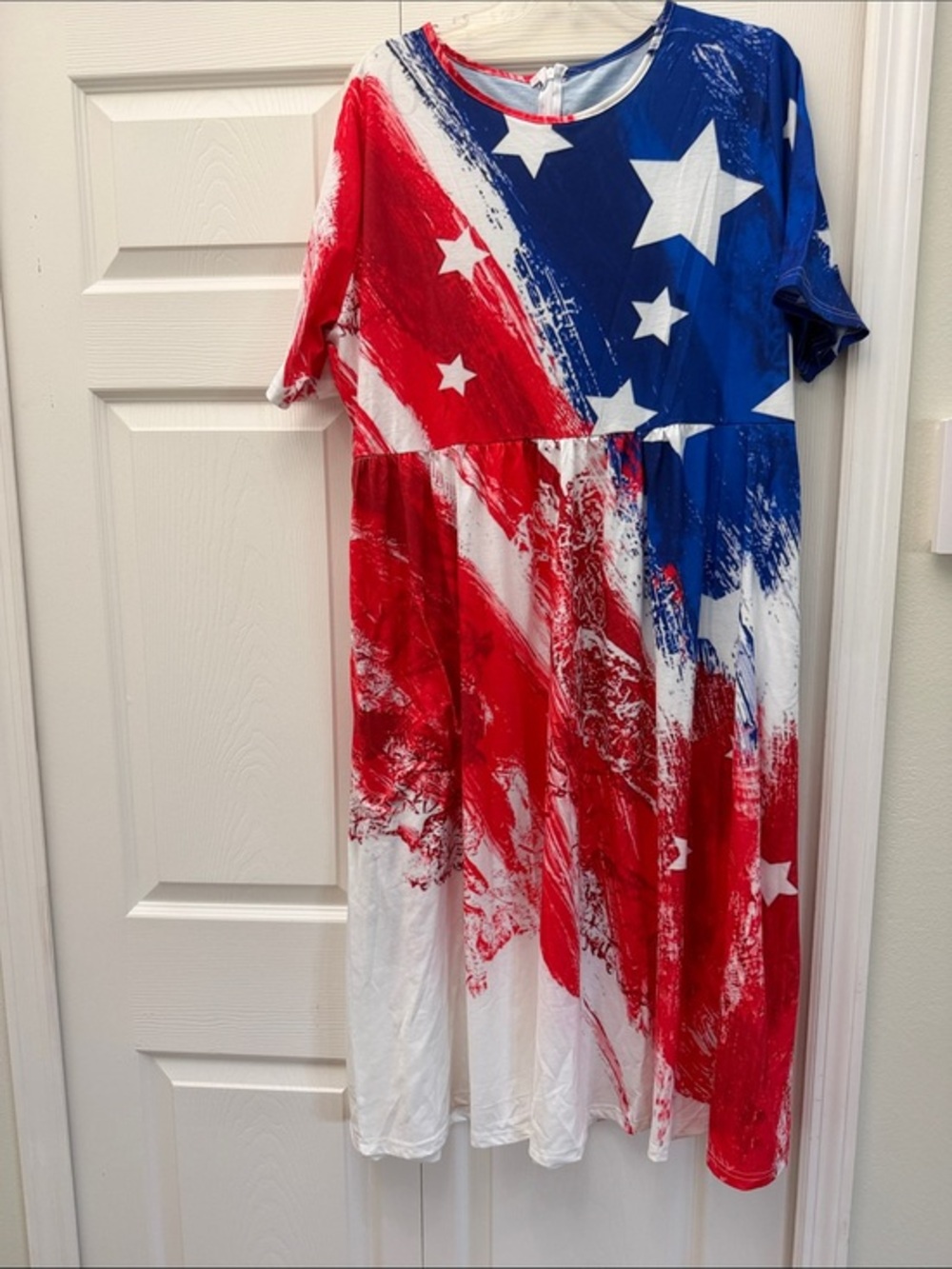 Patriotic Star Print Midi Dress - Red White Blue
